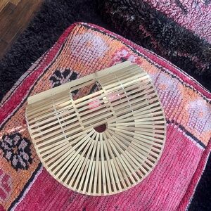 Bamboo Half-Moon Wooden Basket Purse Handbag